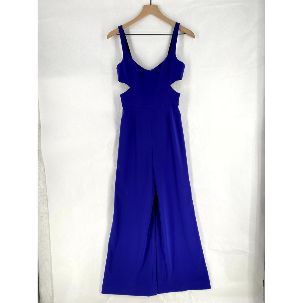 Jay‎ Godfrey Jumpsuit Womens 2 Royal Blue Stretch Side Cutouts Wide Leg Back Zip